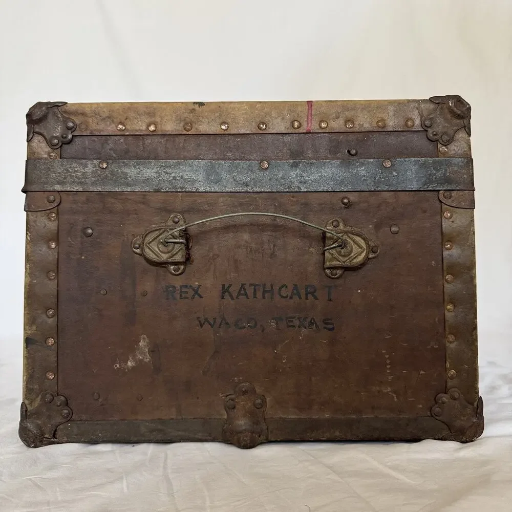 Antique 1928 Footlocker Trunk Named WWII Army Camp Beale Baylor Football Texas